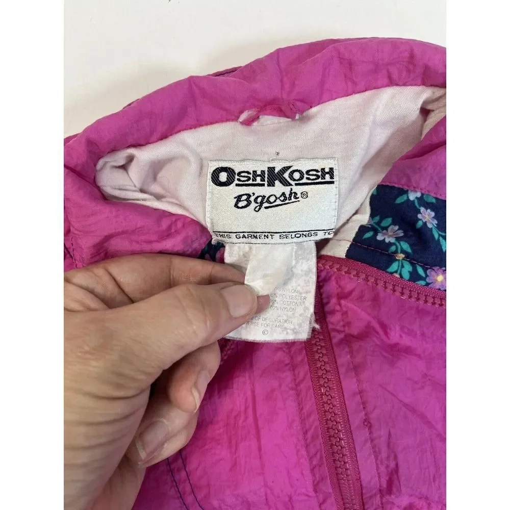 Vintage Oshkosh B’Gosh Hot Pink Windbreaker Sz S‎ 3-4 Lined Zip Up Jacket